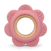 Pink Flower Silicone & Beechwood Baby Ring Teether - Blush