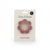 Pink Flower Silicone & Beechwood Baby Ring Teether - Blush