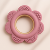 Pink Flower Silicone & Beechwood Baby Ring Teether - Blush
